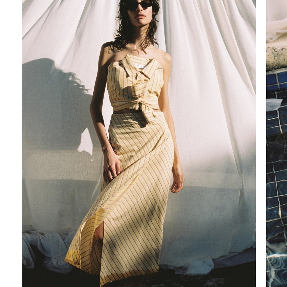 Striped Beachgold hi-low wrap Skirt